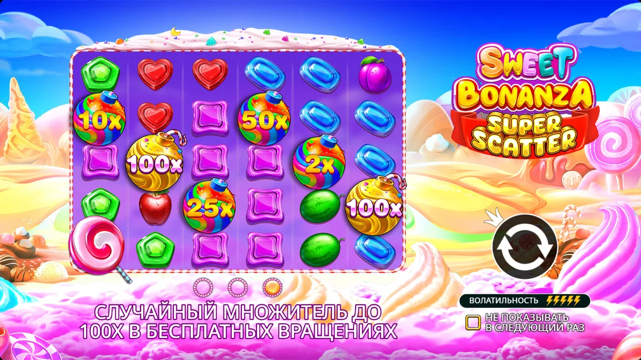 Sweet Bonanza Super Scatter базовая игра с 4 Super Scatter на экране